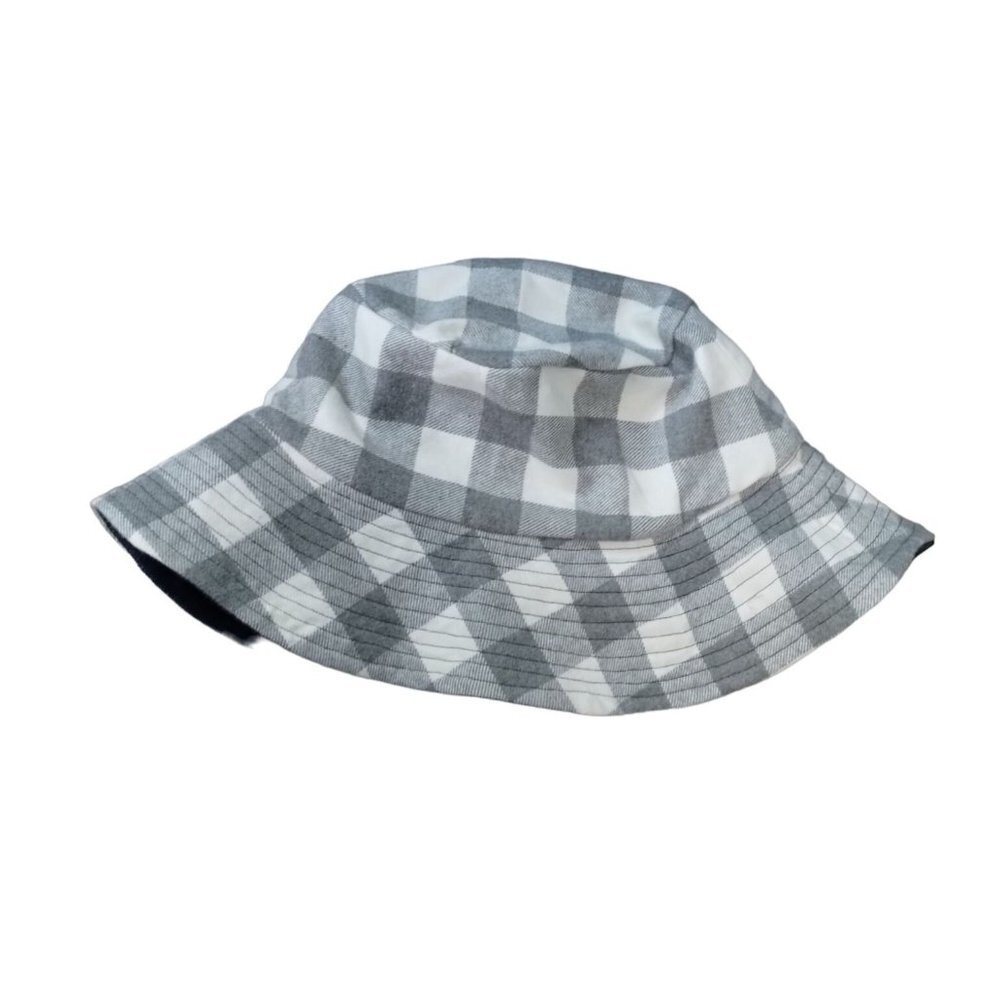 Grey And White Reversible Cotton Plaid Bucket Hat Denim Oversized